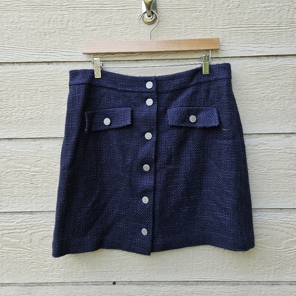 LOFT navy tweed button front skirt size 12